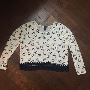 Off white anchor printed lace sweater